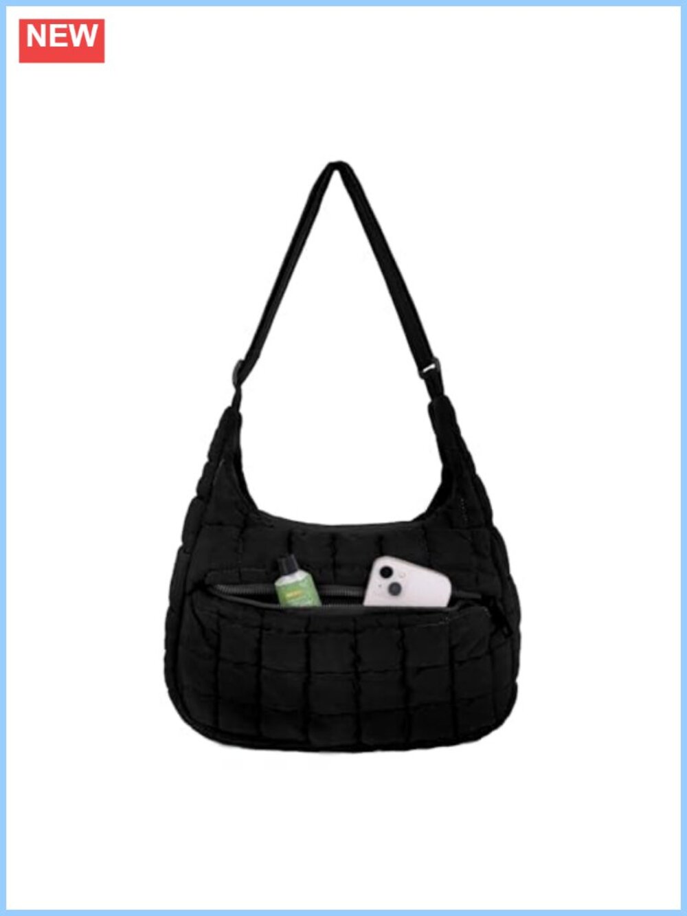 Quilted Puffer Crossbody Hobo Bag Lightweight Nylon Puffy Shoulder Purse